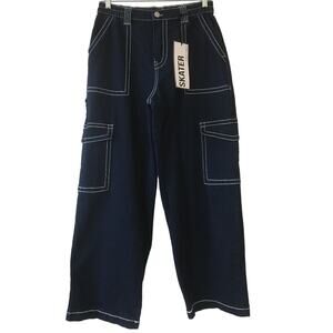 NWT Almost Famous Large Pull On Double Elastic Waist Wide Leg Cargo Skater Jeans